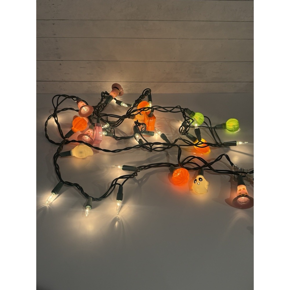 Vintage Halloween String Lights Ghost Pumpkin Witch Hat Candy Corn 9 Ft Tested